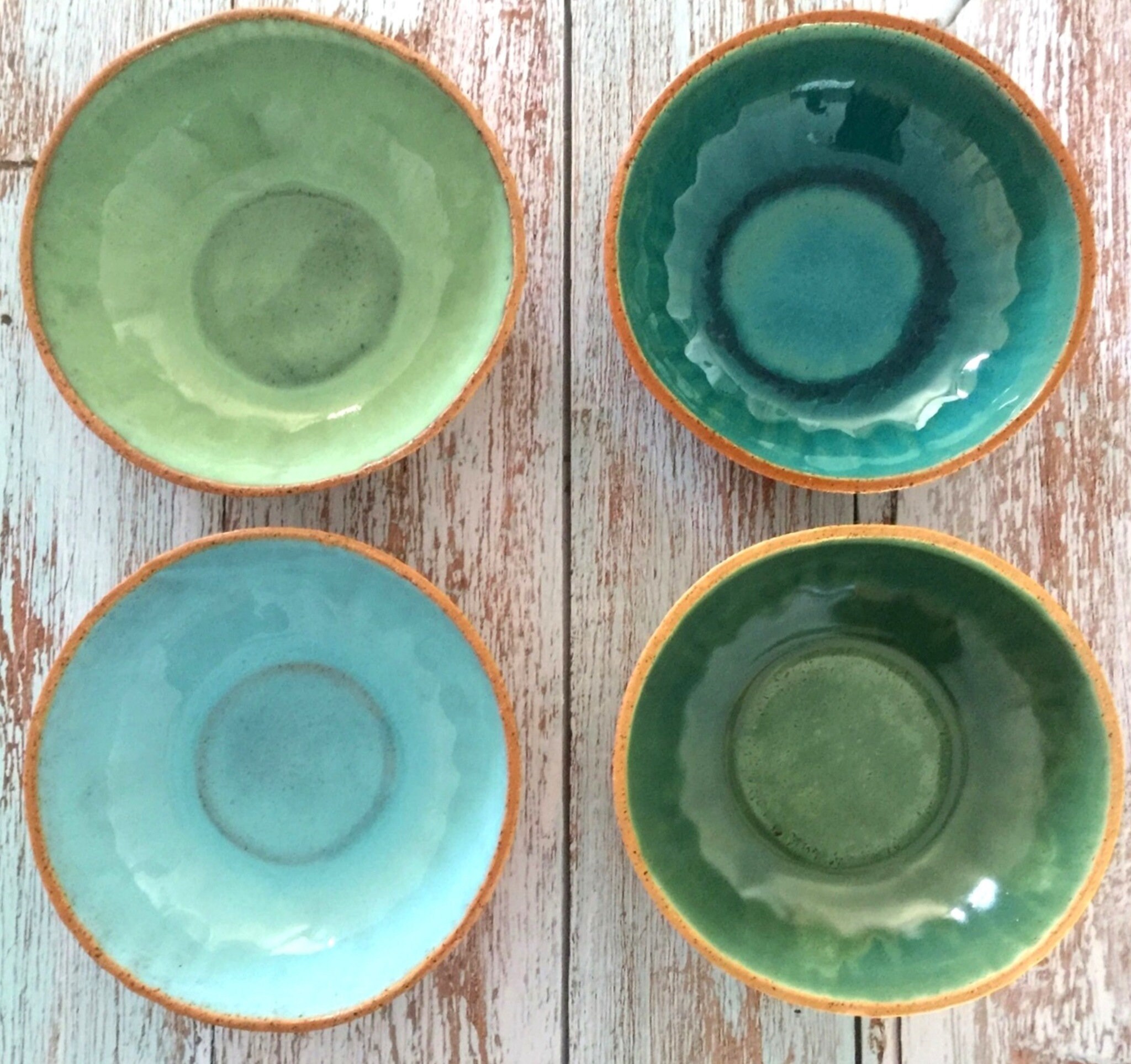 Ceramic Bowl Set Of 4 For Ramen, Cereal, Salad, Soup Or Pasta in Blue, Turquoise, & Green, Handmade Pottery Bowls, Housewarming Gift