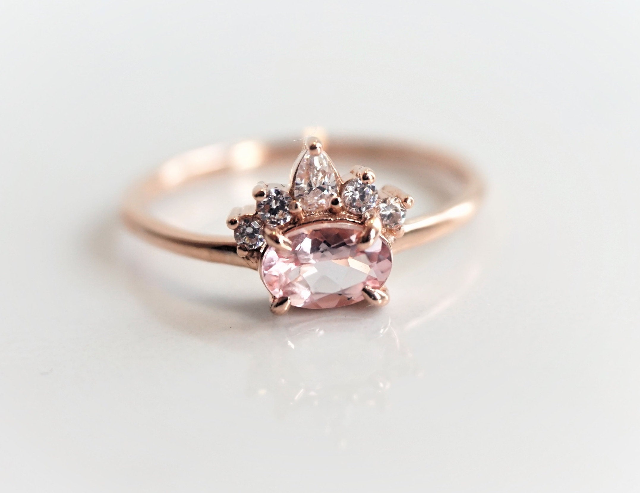 Olina - Oval Morganite & Diamond Crown Ring | 14K Or 18K Engagement Promise