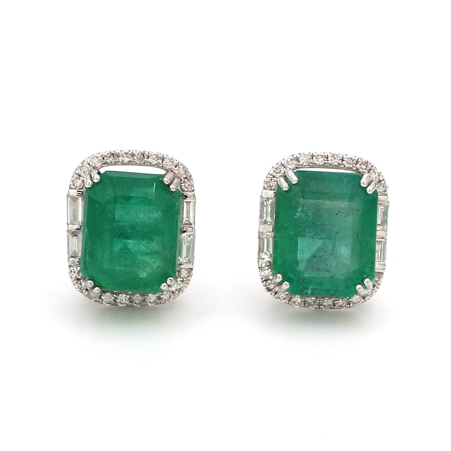 New 14K Gold Natural Diamond Gemstone Studs Emerald Stud Earrings Wedding Birthday Gifts