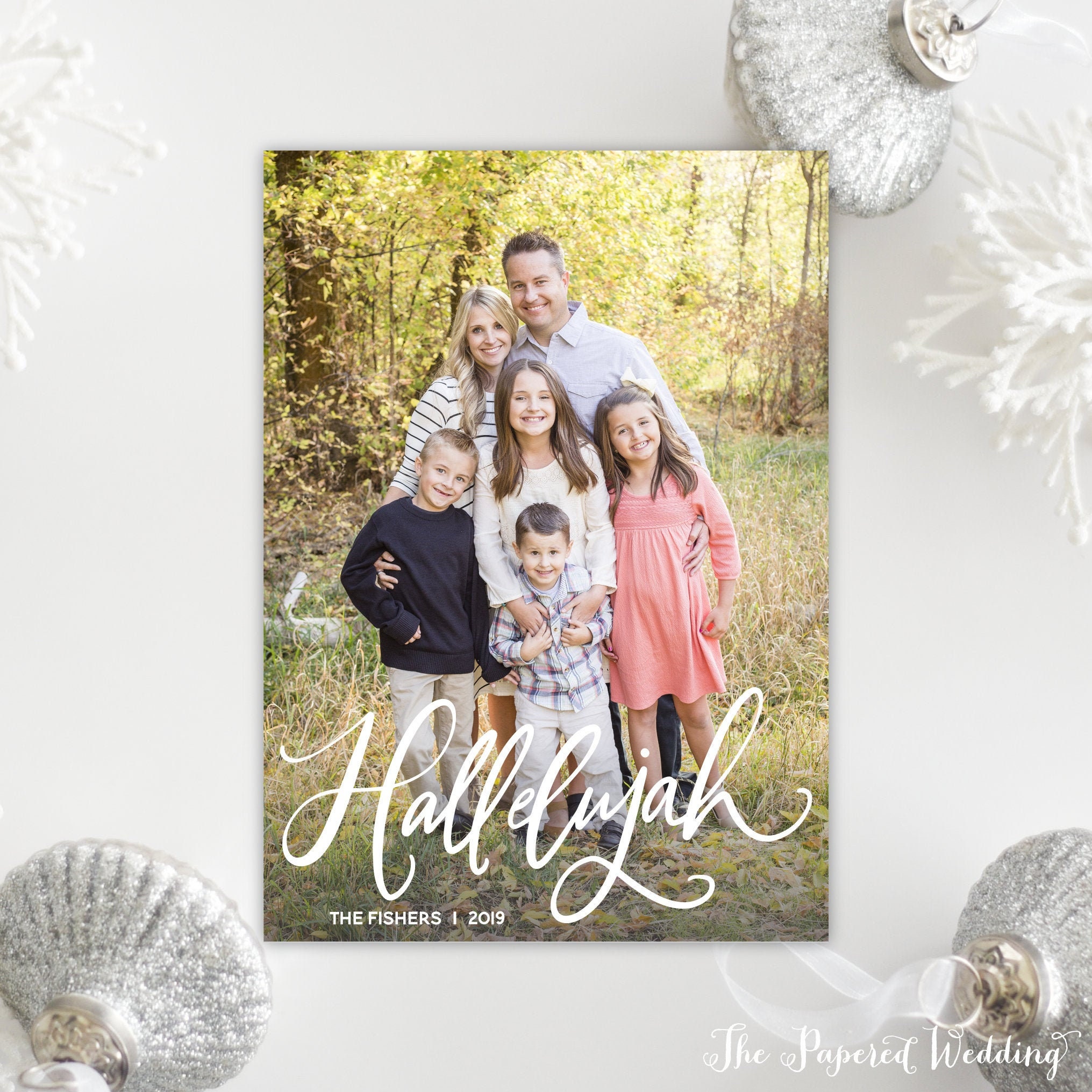 Printable Or Printed Hallelujah Christmas Cards - One Vertical Picture With Hand-Lettered Wording 084 P1"
