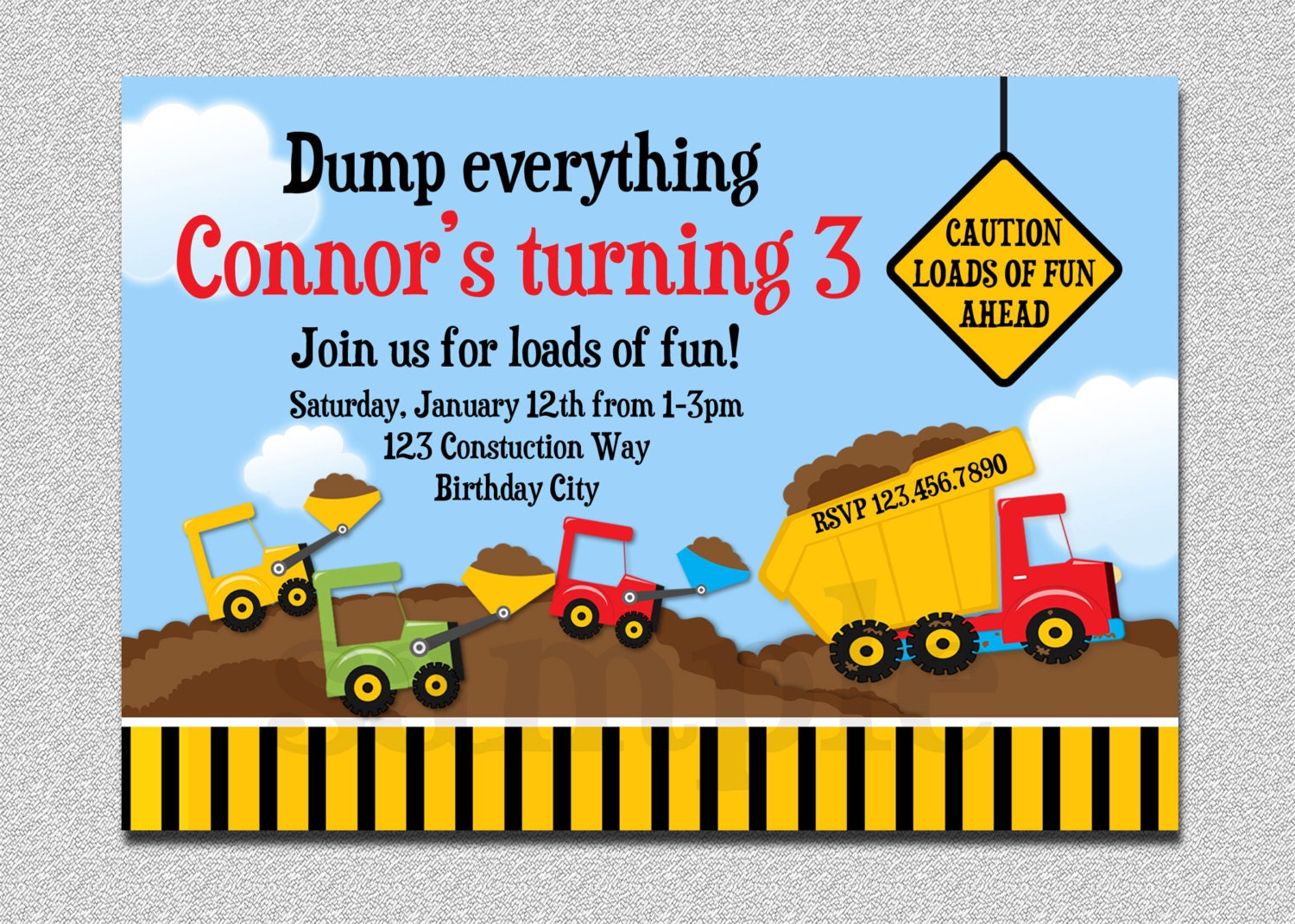 Construction Birthday Invitation, Party, Boys Dump Truck Invite