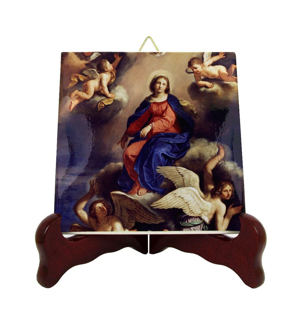 Catholic Gifts - The Assumption Of The Virgin Mary Ceramic Icon On Tile For Him Her Religious Holy Art Devotional