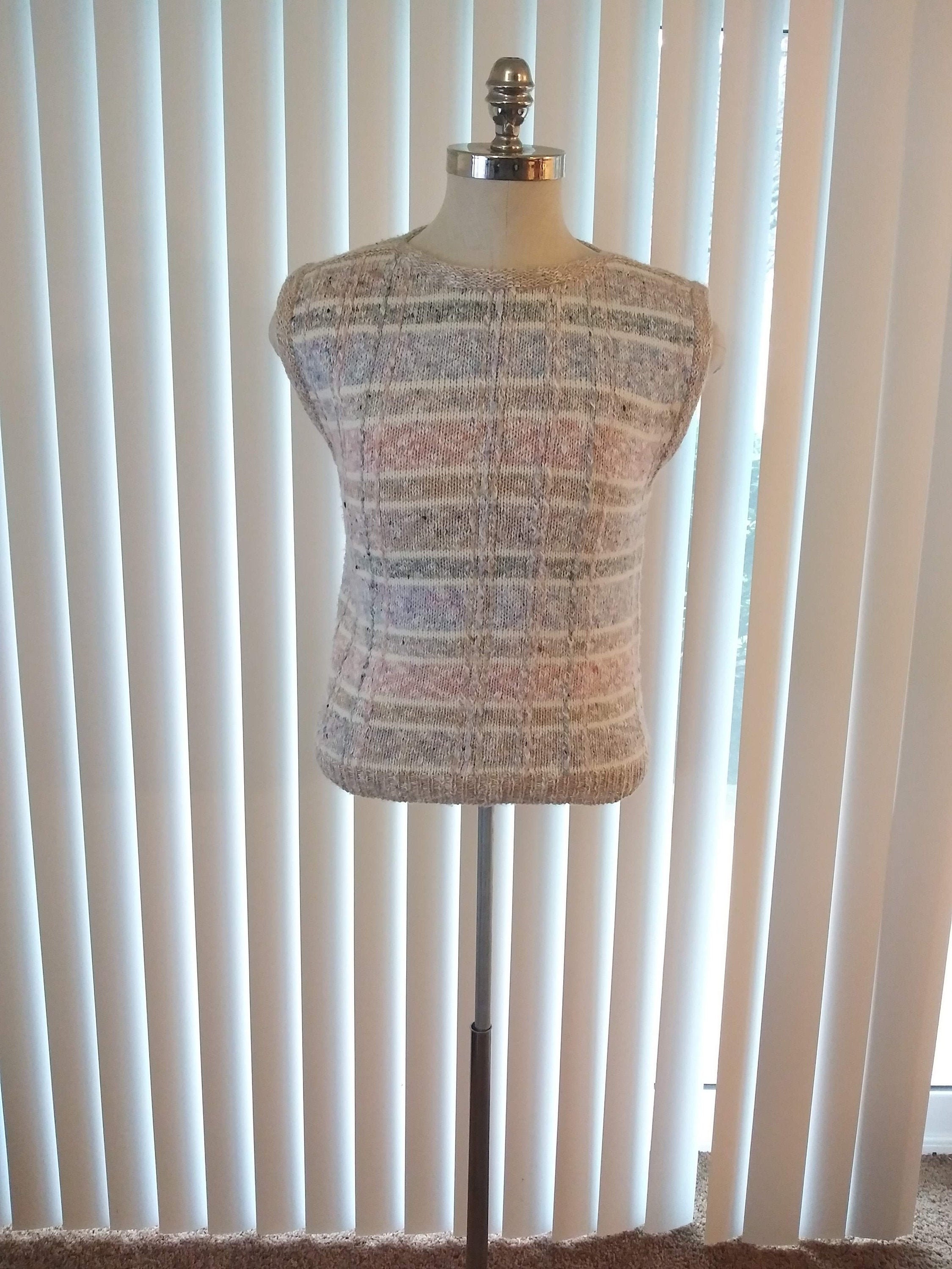 Vintage Wool Blend Sweater Vest 80S Astor One Size M Blues Pink Brown Cream | Z
