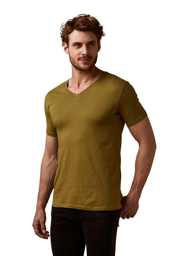 X.O V-Ausschnitt T-Shirt Herren, Olivegrün, XL