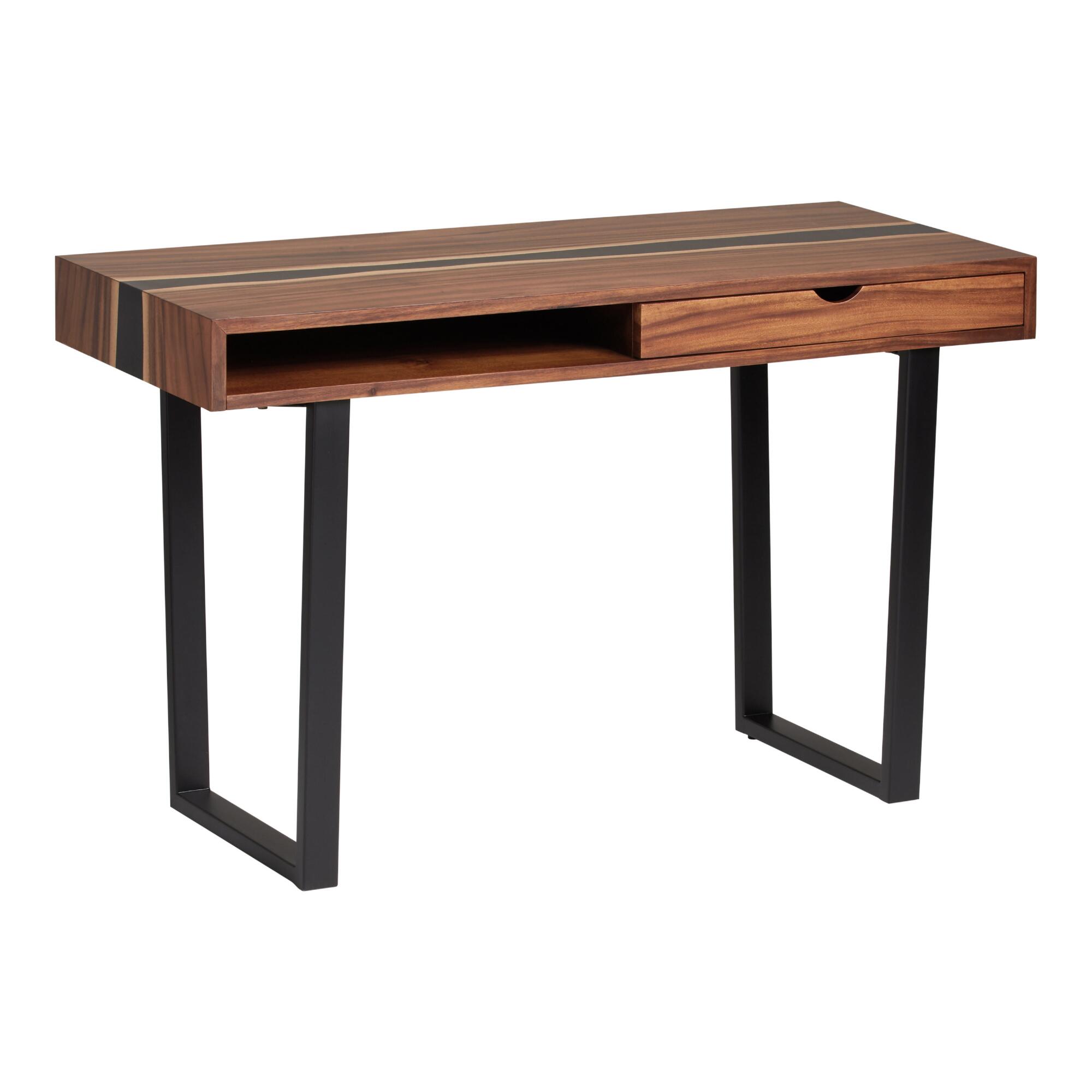 Live Edge Wood and Resin Cailen Desk: Black/Brown/Wood - Metal by World Market