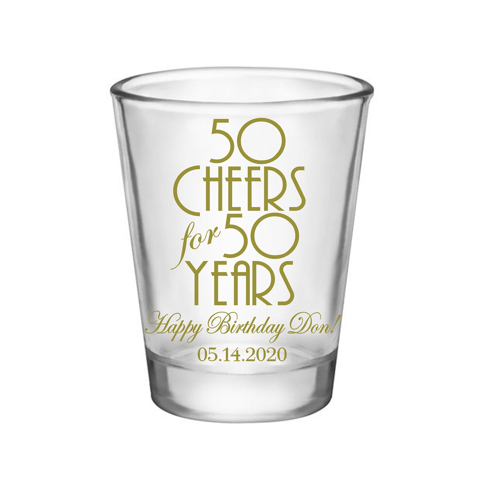 Clear/Frosted Birthday Party Favors Custom Gifts Personalized Shot Glasses | 50 Cheers Years Print Colors Any Age