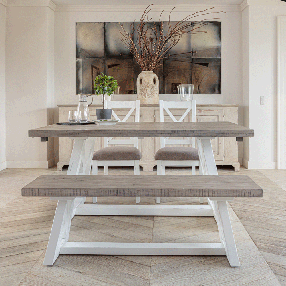 The White and Grey 1.6m Extending Dining Table Set