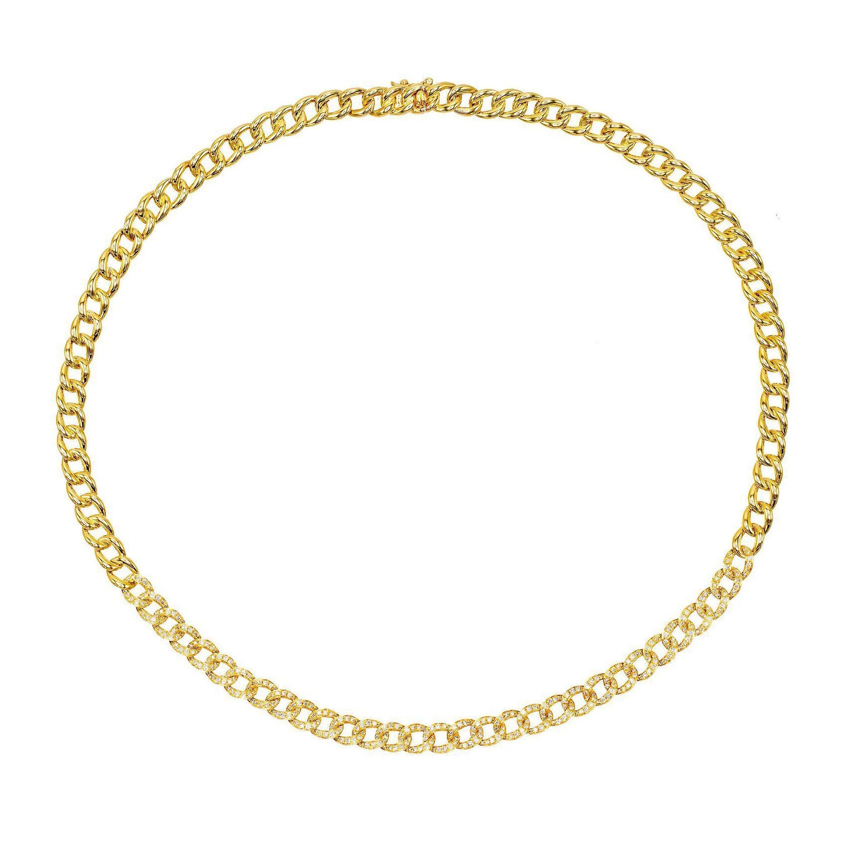 1.50Ct Pave Diamond Chain Necklace With 14Kt Gold Yellow Finish, Diamond Chain Necklace, Gift For Her