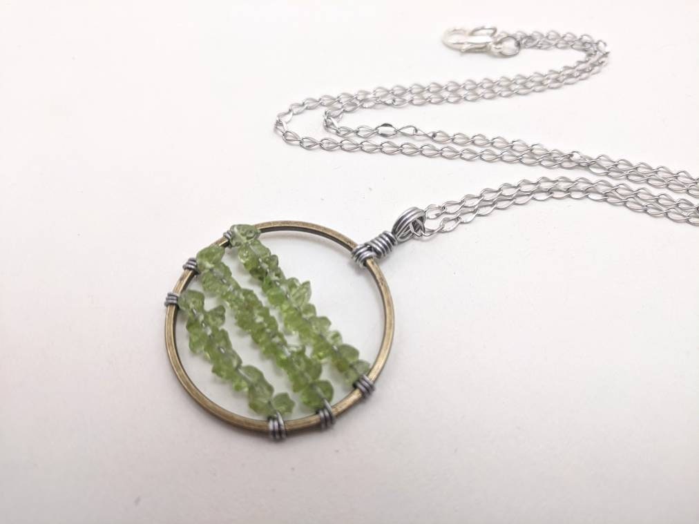 Peridot Necklace, Beaded Copper & Silver Womens Necklaces, Gift For August Birthday, Birthstone