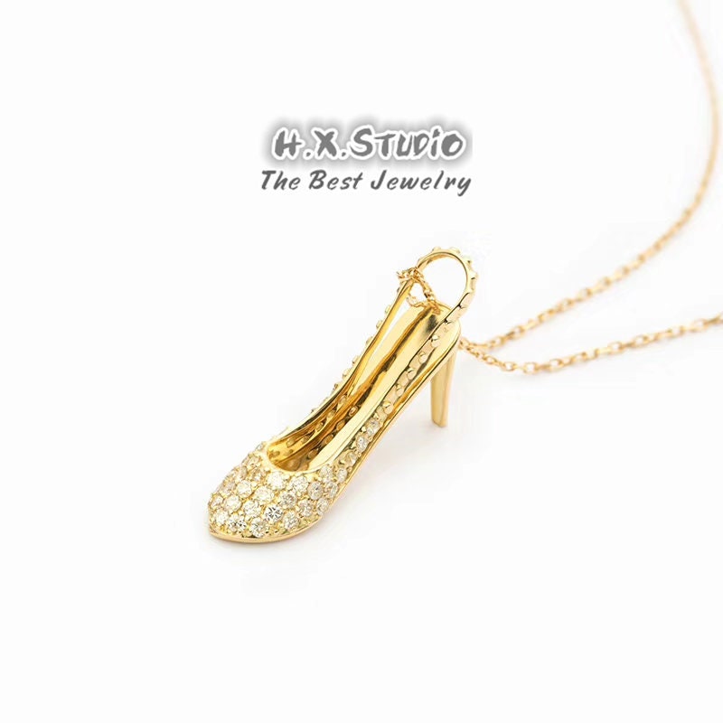 Hx Jewelry | Diamond High-Heel Shoe Necklace in Solid 18K Gold/Custom Fine Jewelry/Personalization Design/Gift For Women & Girls