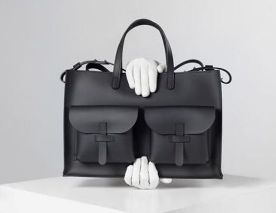 Leather Messenger Bag For Men - Black Computer Briefcase Laptop Shoulder