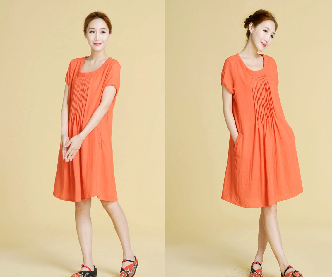 Pintuck Linen-Silk Blend Dress 28 Colors/ Light Weight Pleated in Sunny Summer Day/ Ramies