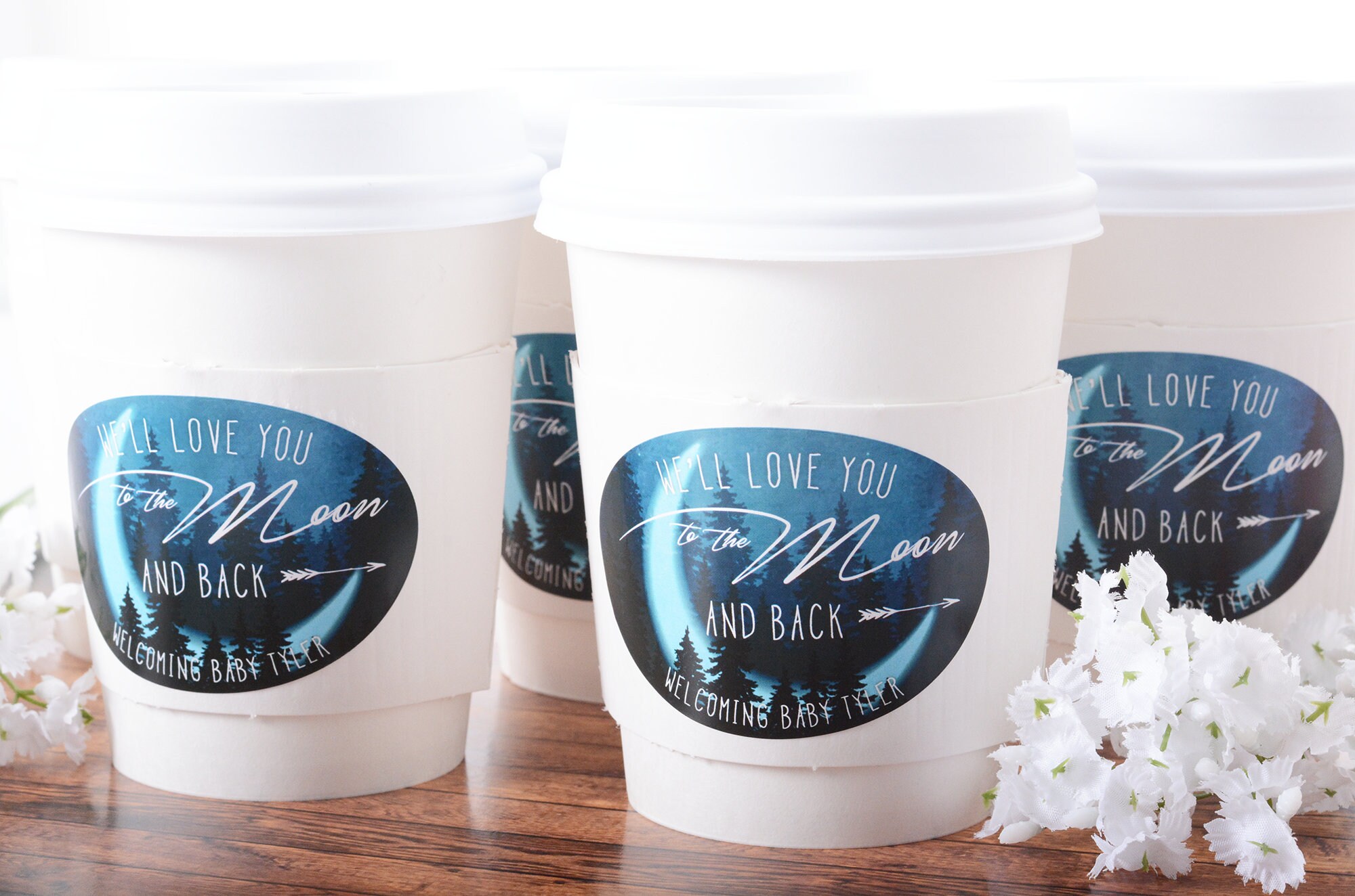 Baby Shower Cups - Moon Coffee Bar Beverage Hot Cocoa Cup Sets & Labels #bscf-75