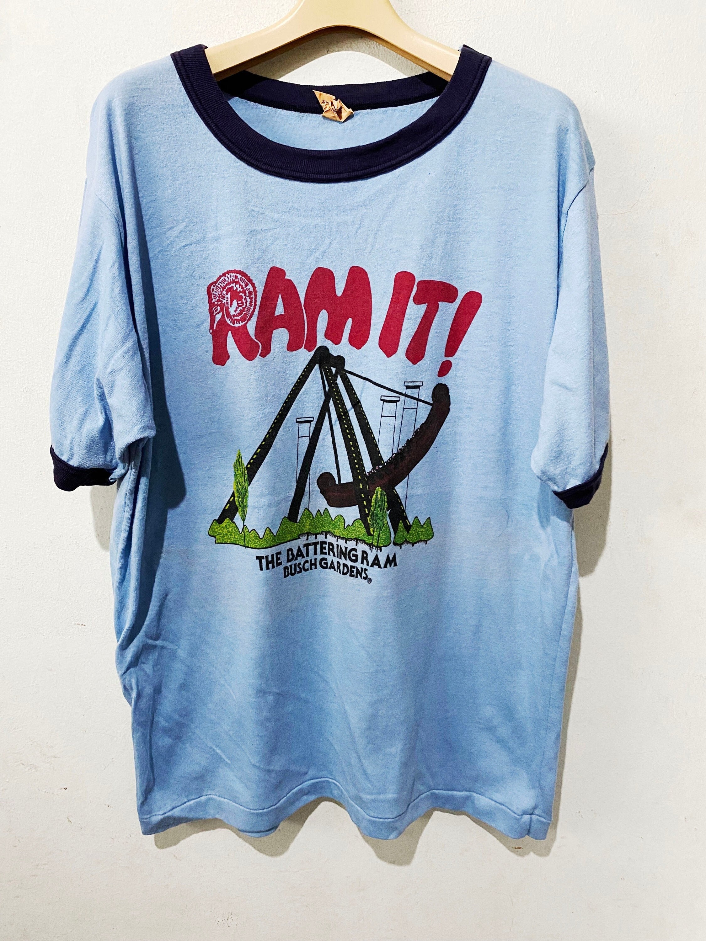 Vintage 90S Battering Ram Busch Gardens Williamsburg Ringer Shirt Size Xl Free Shipping