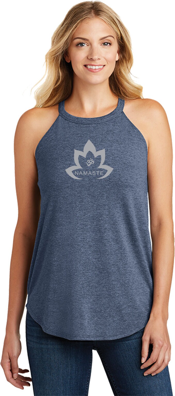 Grey Namaste Lotus Ladies Yoga Tri Blend Rocker Tanktop = Greynam-Dt137L