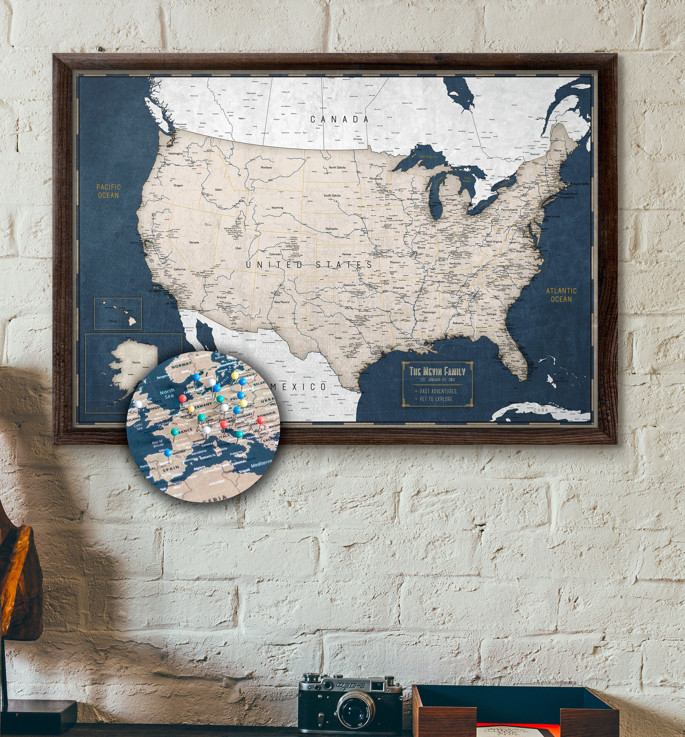 Push Pin Map Usa | Personalized Travel Of The Us Executive Style 13x19 Board Mounted Foam