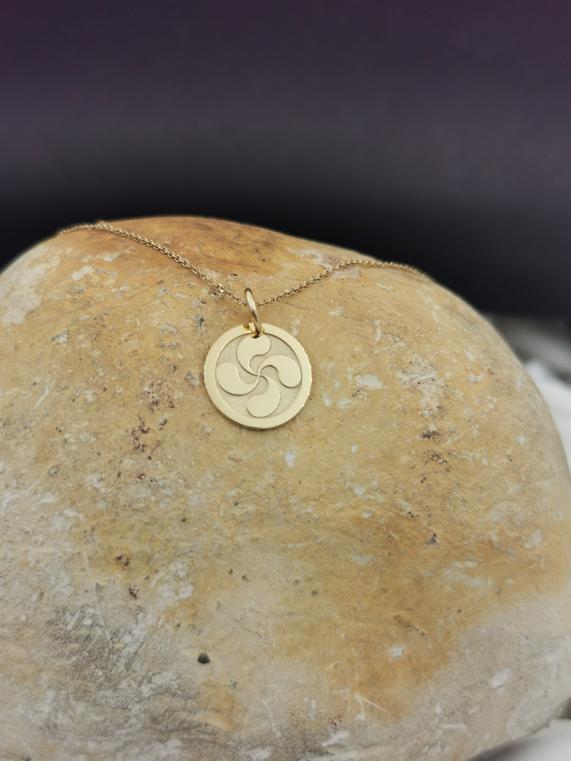 Dainty 14K Solid Gold Basque Cross Necklace, Personalized Pendant, Lauburu Celtic Symbol Pendant