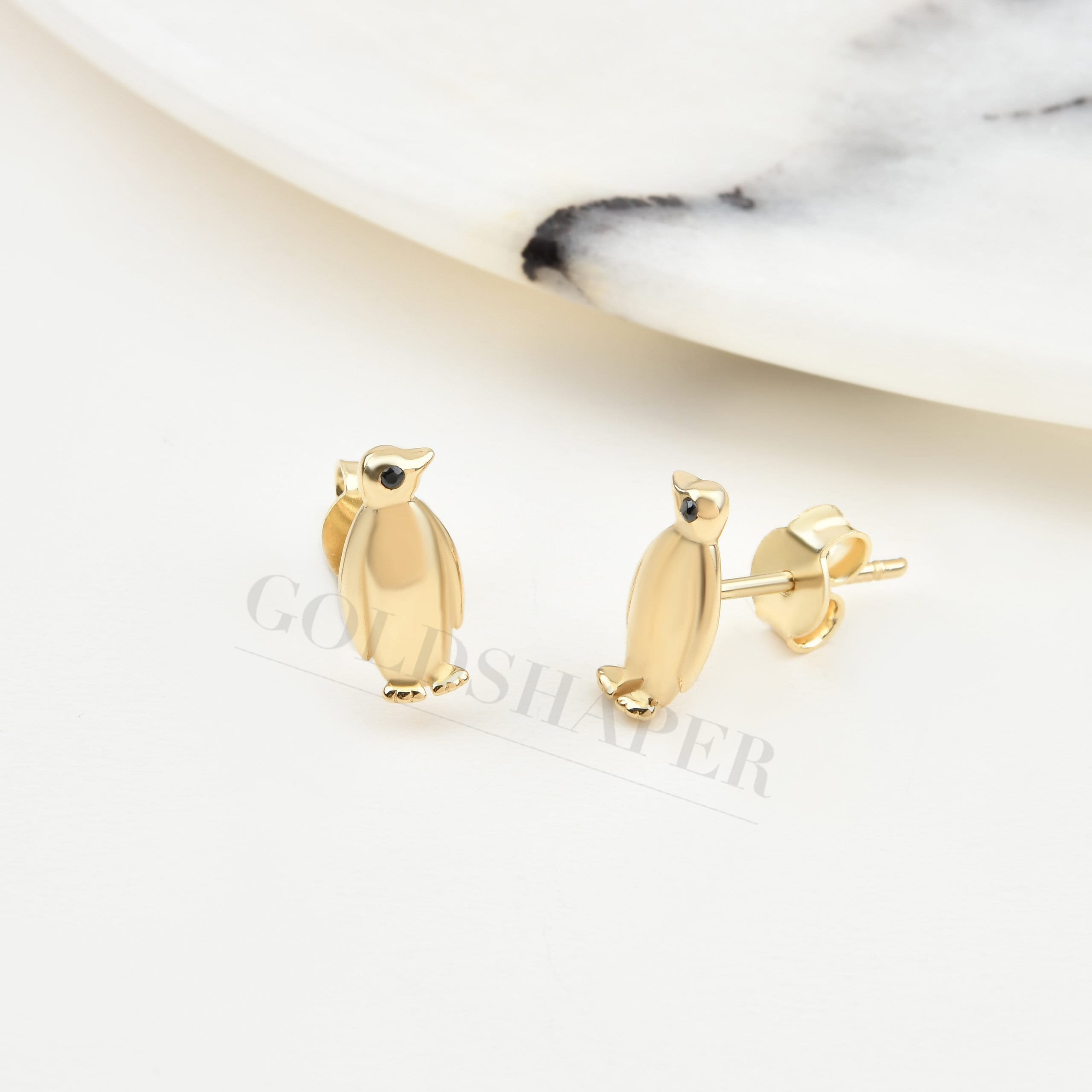 Penguin Earrings, 14K Solid Gold Earring, Animal Gift For Her, Bridesmaid Gift, Birthday Christmas Gift