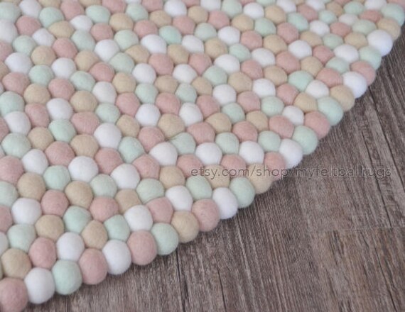 40cm Boho Wool Felt Ball Rug Hand Felted Made Mats Room Decor Carpet Fair Trade & Ethically Handmade