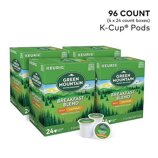 Green Mountain Breakfast Blend Decaf Coffee, Keurig K-Cup Pods, Light Roast, 96/Carton (7522)