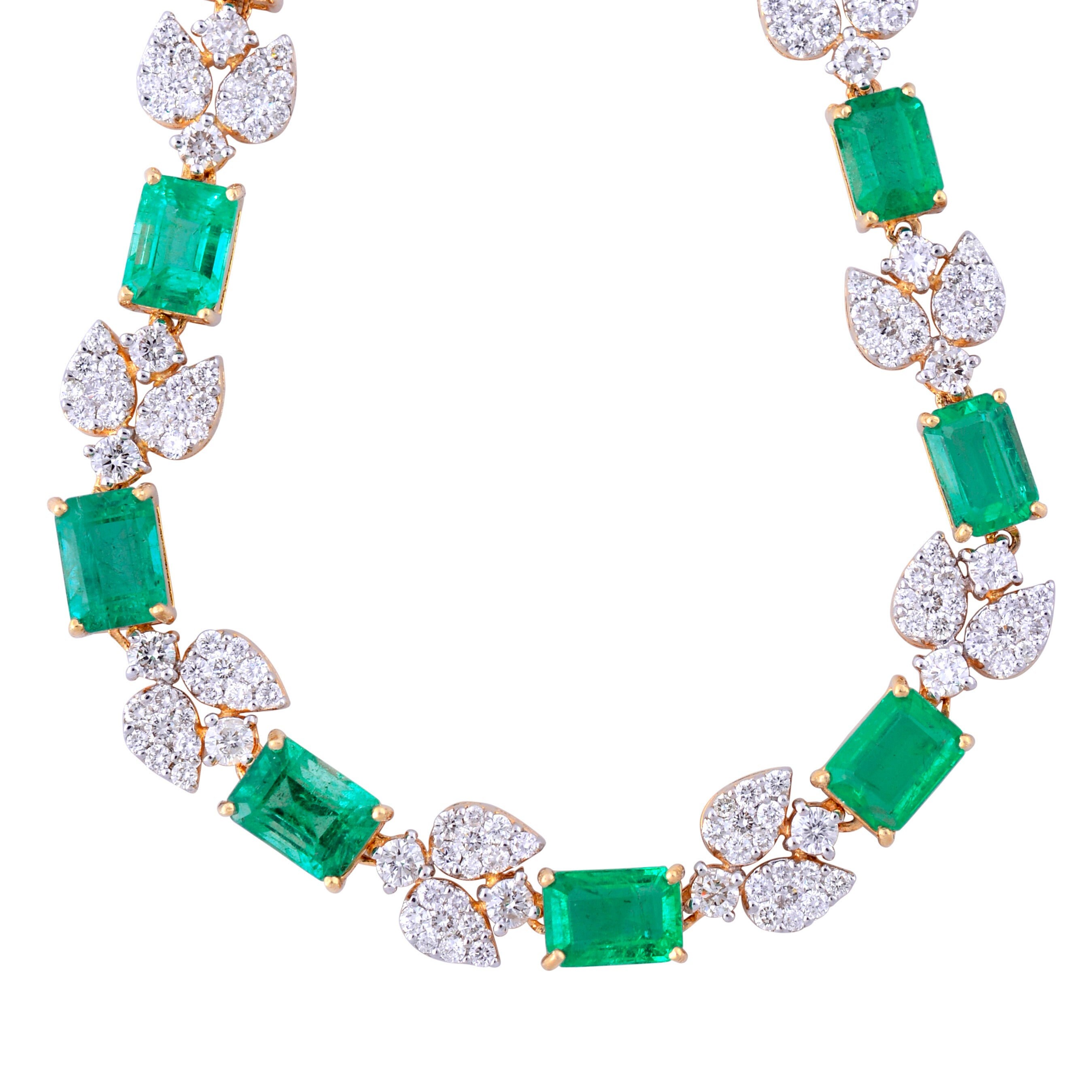 On Sale 50 Cts Natural Emerald & Diamond Necklace 14K White Gold 32 Inch Long Si Clarity Hi Color Diamonds Handmade Jewelry