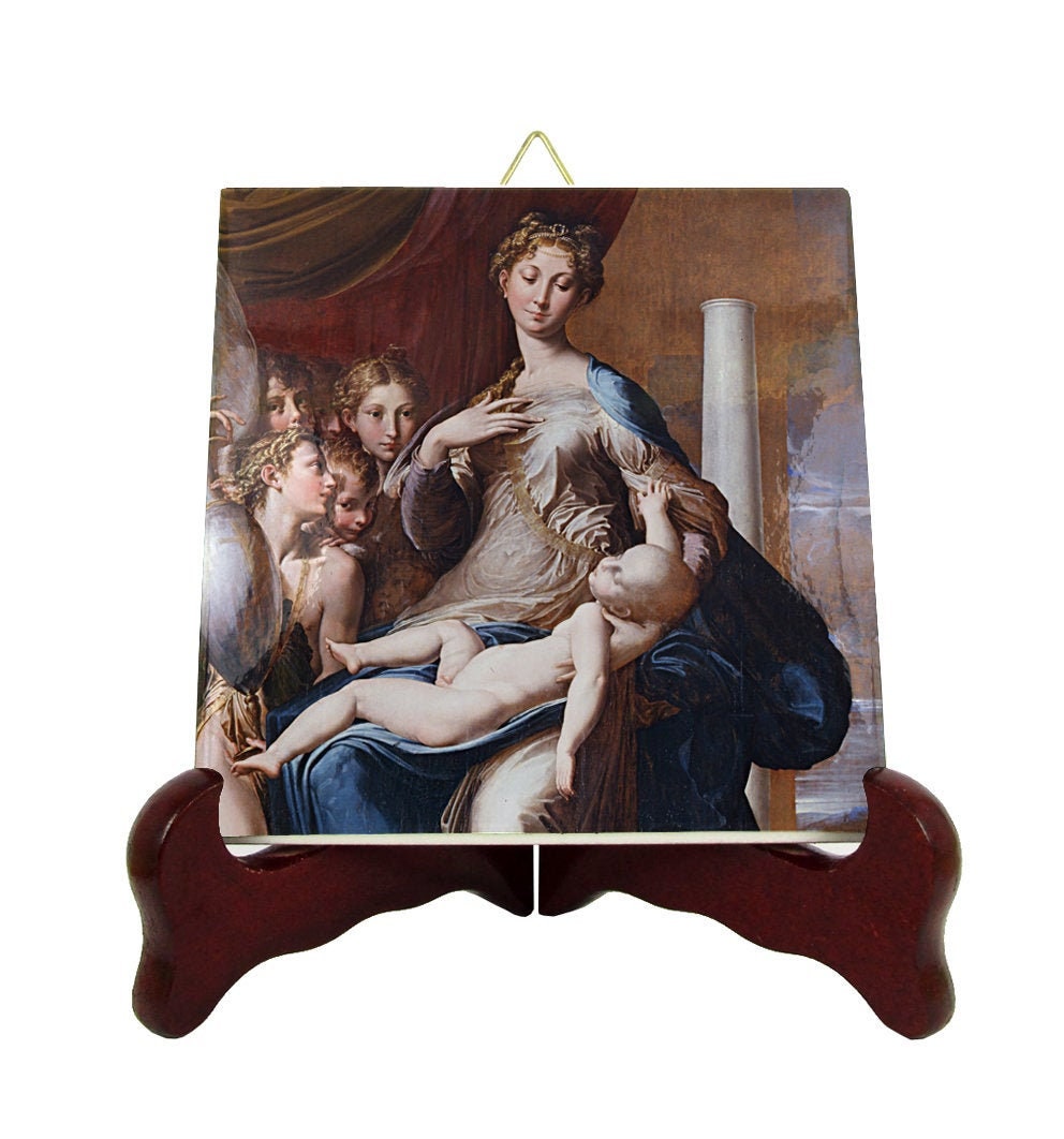 Madonna With The Long Neck - Religious Icon On Ceramic Tile Catholic Gifts Icons Religious Virgin Mary Parmigianino