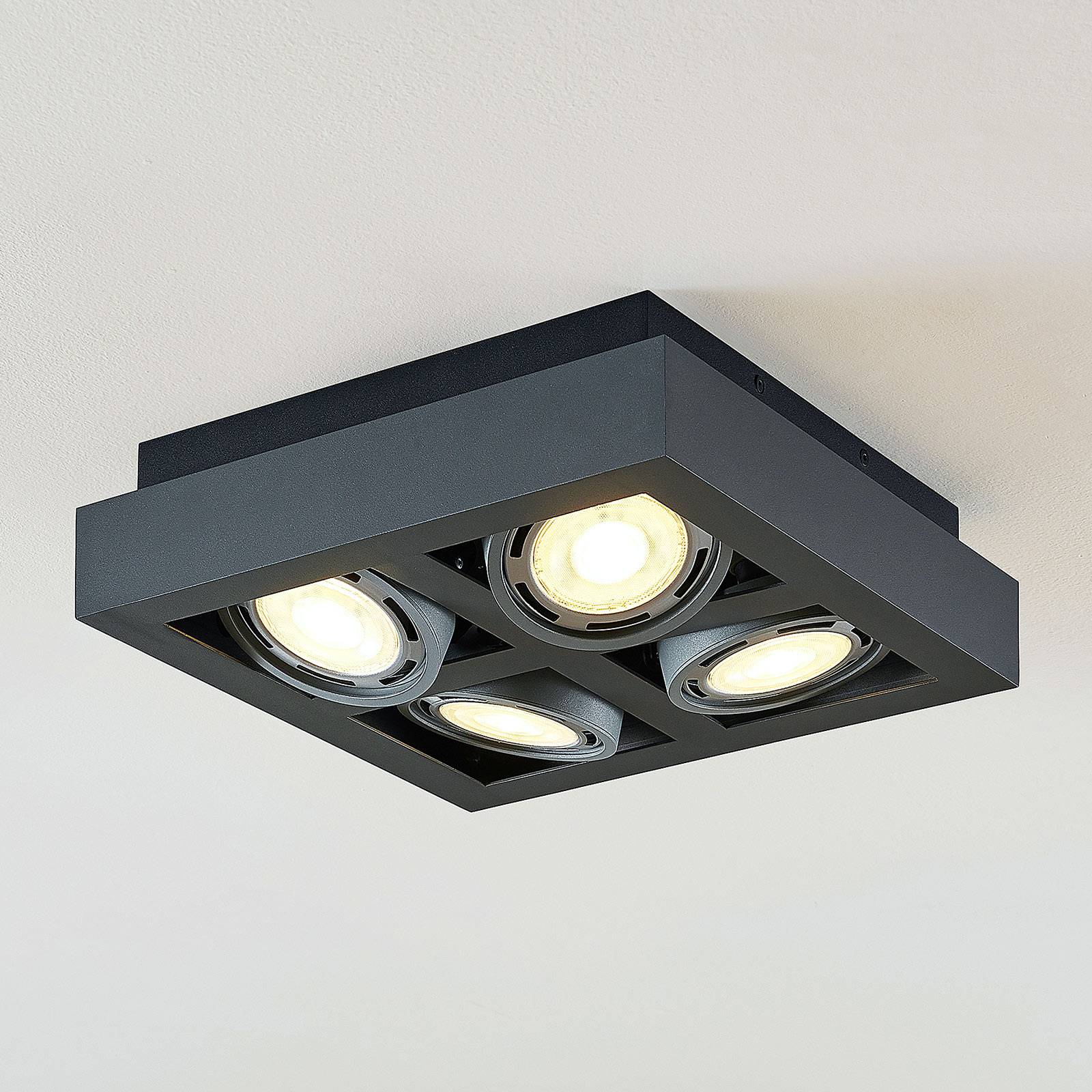 LED-kattokohdevalo Ronka, 4-lampp. neliö harmaa