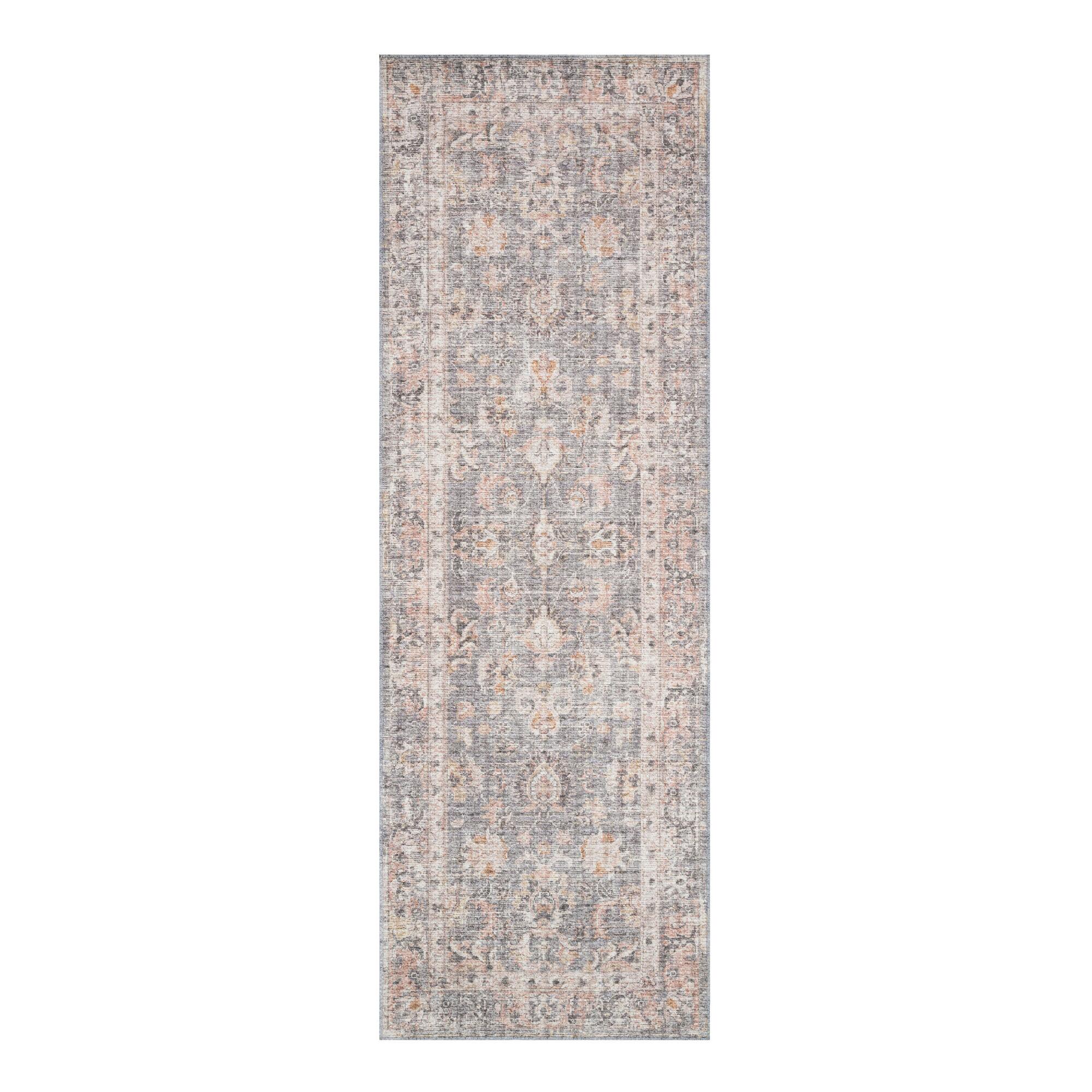 Gray and Apricot Persian Style Icaria Floor Runner: Gray/Orange by World Market