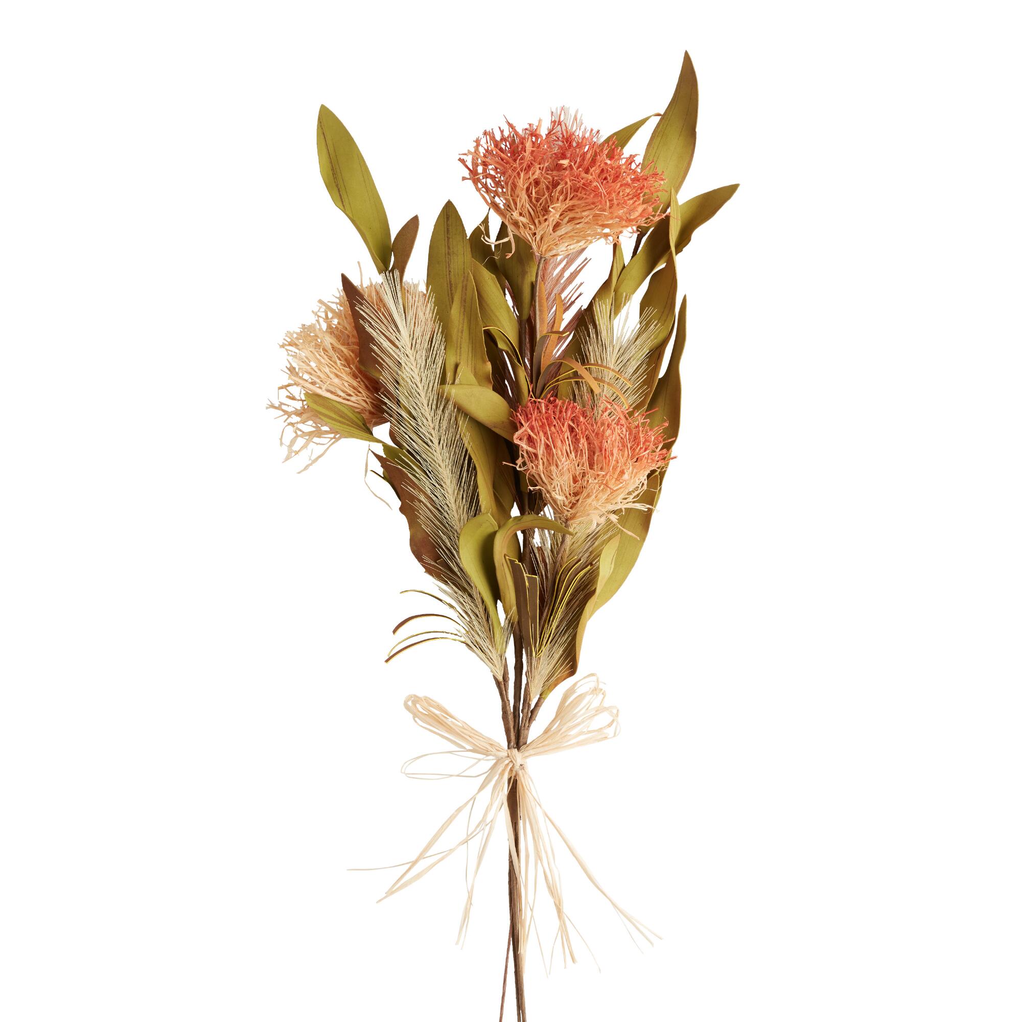 Fall Raffia Flowers and Faux Pampas Grass Bunch: Multi - Plastic by World Market