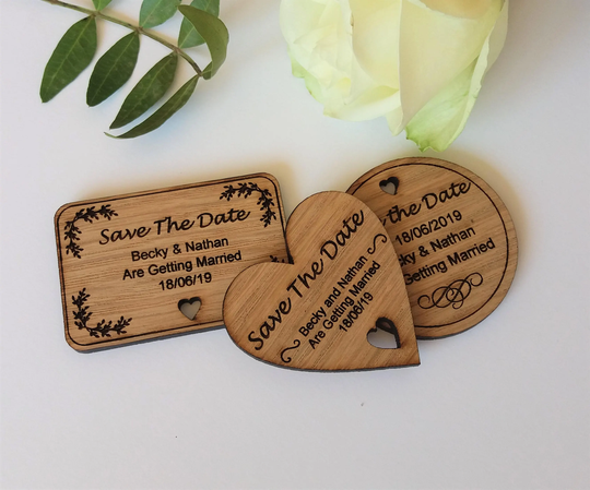 Personalised Rustic Leaf Wedding Save The Date Heart Fridge Magnet Card  Invite