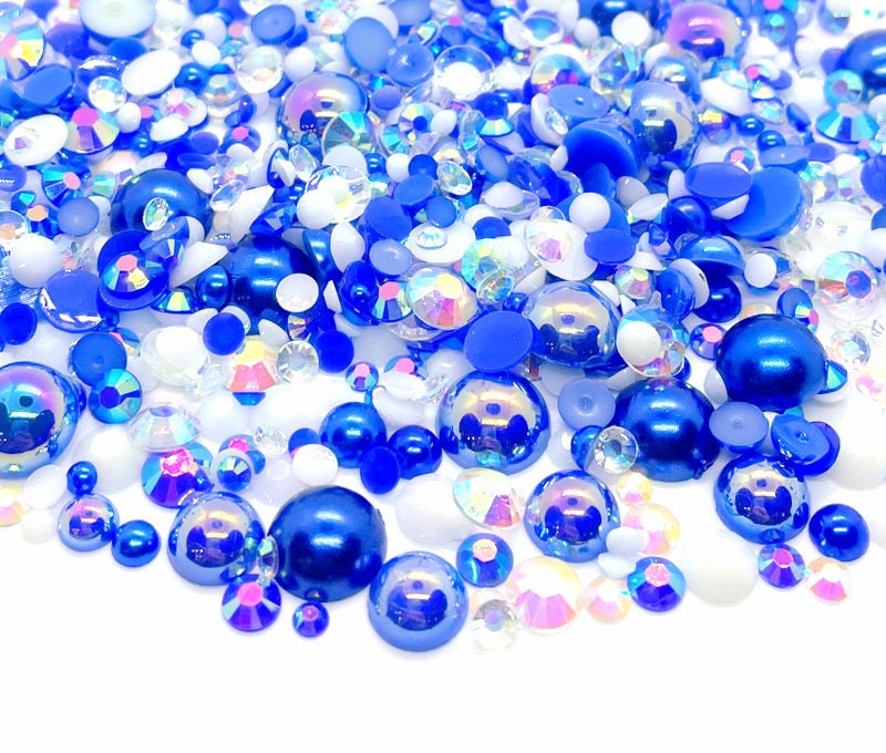 Hannukah Blend Rhinestone Mix 2mm-10mm Flatback Jelly Resin | Faux Pearls Sizes, Blue White Clear