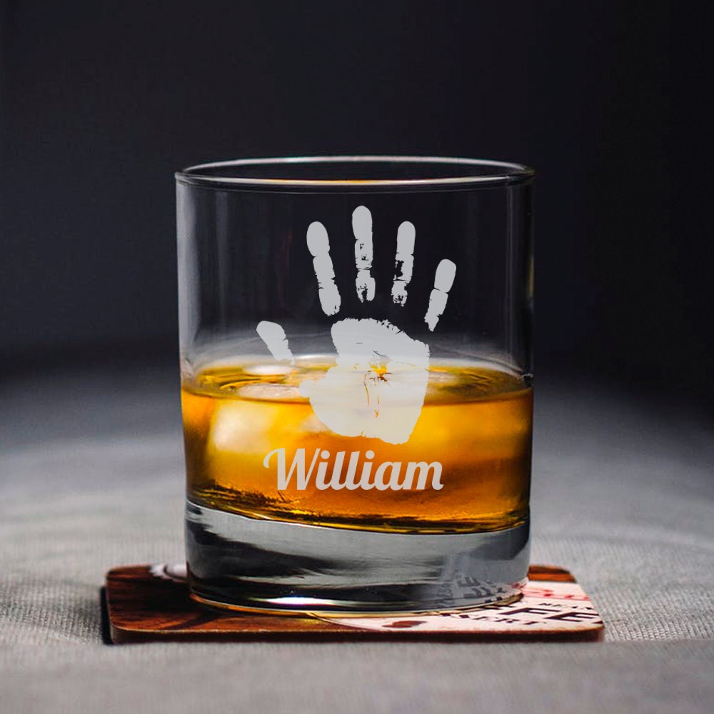 Custom Handprint Whiskey Glass, New Dad Gift, First Father's Day, Footprint, Dad, Personalized Baby Prints, Footprints Etched