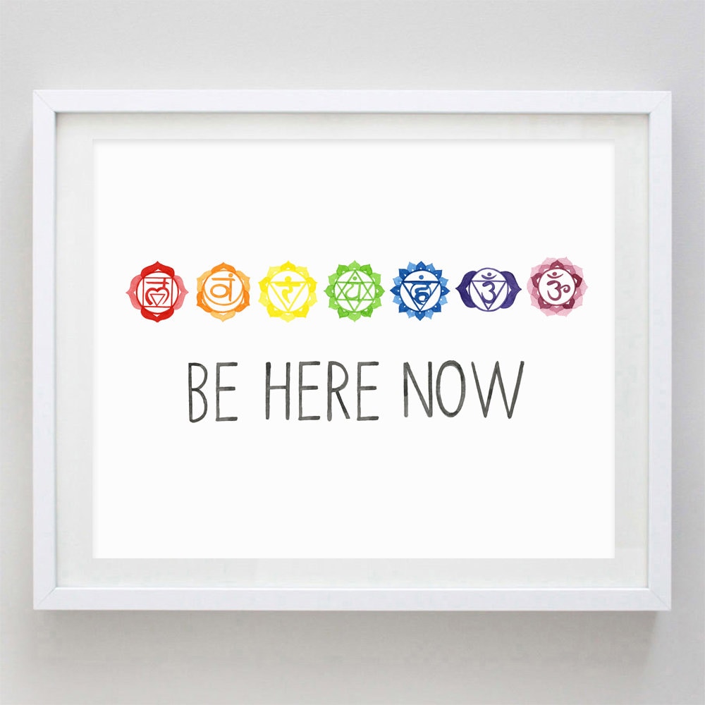 Be Here Now Chakras Watercolor Art Print - Ram Dass Quote