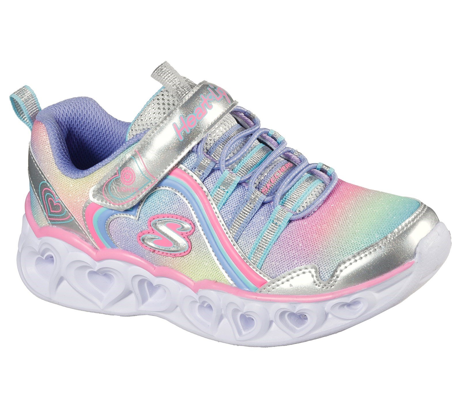 Skechers Kid's Heart Lights Rainbow Lux Trainer Various Colours 32089 - Silver/Multi 9.5