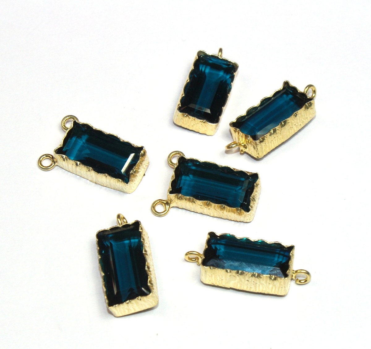 1Pair 22Kt Gold Plated Bezel Set Teal Blue Qtz Rectangle Shaped Connector & Charm, Gemstone Pendant, Diy Jewelry Making Supply, Select Style
