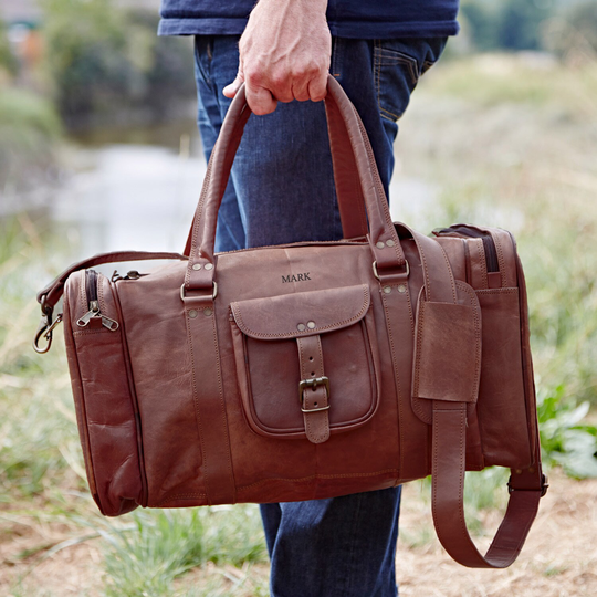 Buy Personalised Large Or Extra Brown Leather Holdall With Zipped