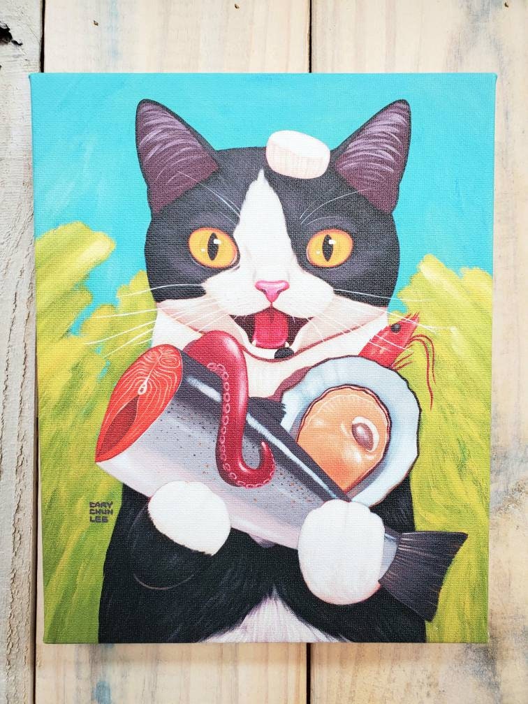 Happy Seafood Cat Canvas Print