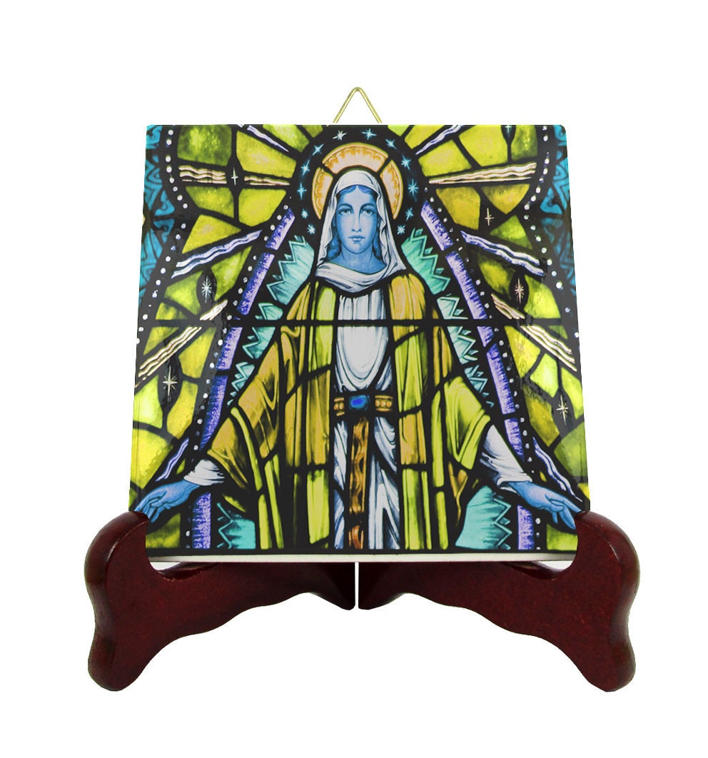 Catholic Gifts - Our Lady Of Grace Religious Icon On Ceramic Tile Handmade in Italy Virgin Mary Art Graces Catholic