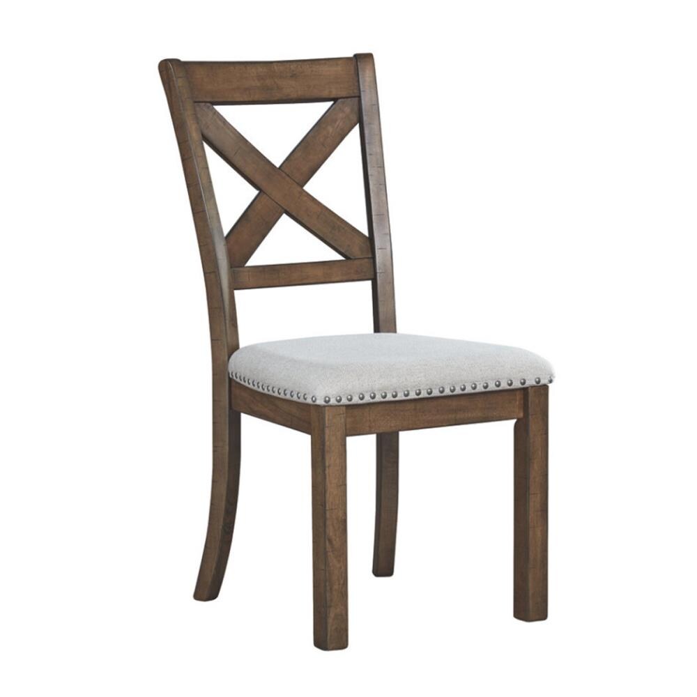 Benzara Set of 2 Traditional Polyester/Polyester Blend Upholstered Dining Side Chair (Wood Frame) in Brown | BM194774