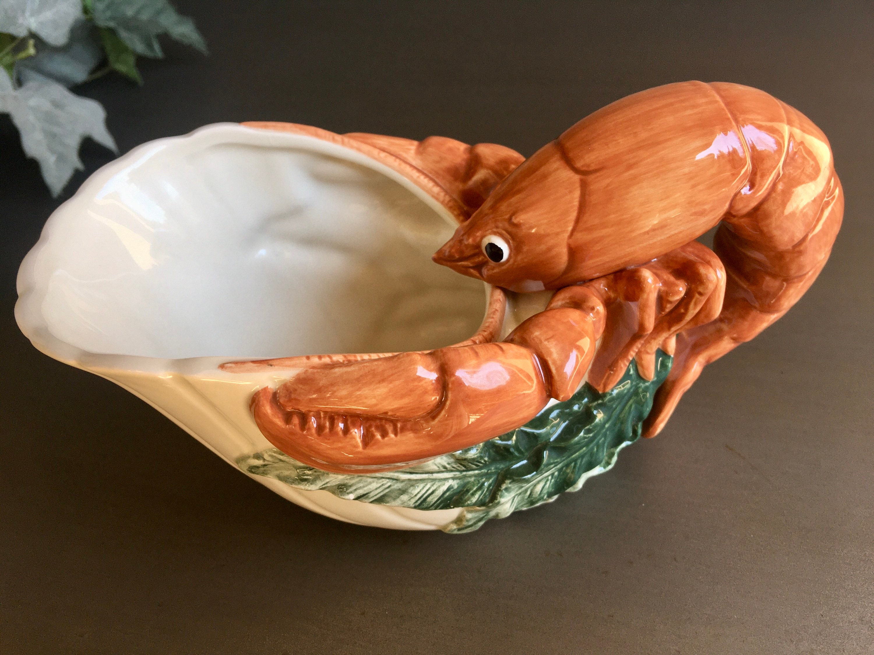 Fitz & Floyd Fish Market Gravy Boat, Bowl, Vintage Gray Lobster Bowl