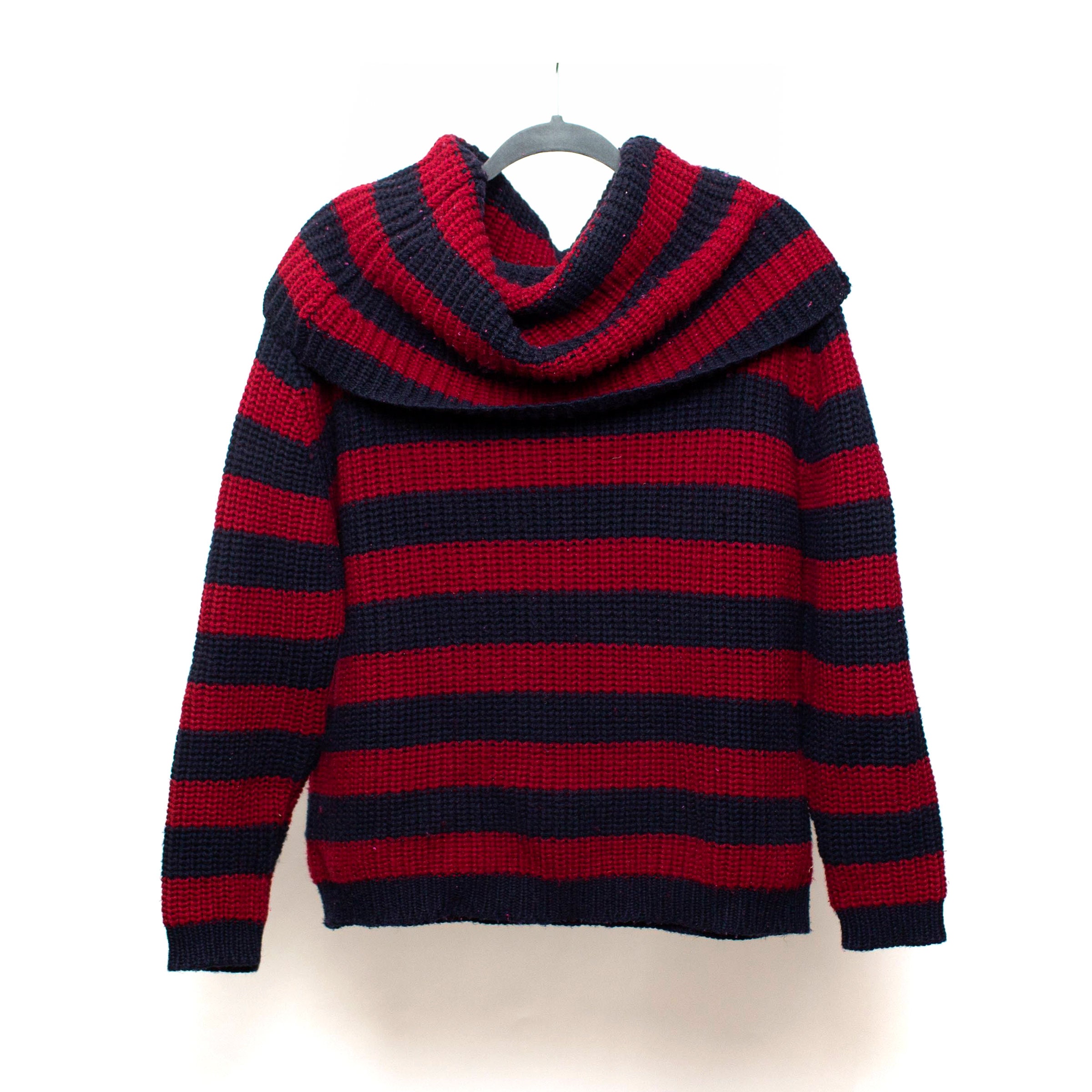 Chunky Knit Wool Blend Cowl Neck Striped Sweater Liz Claiborne
