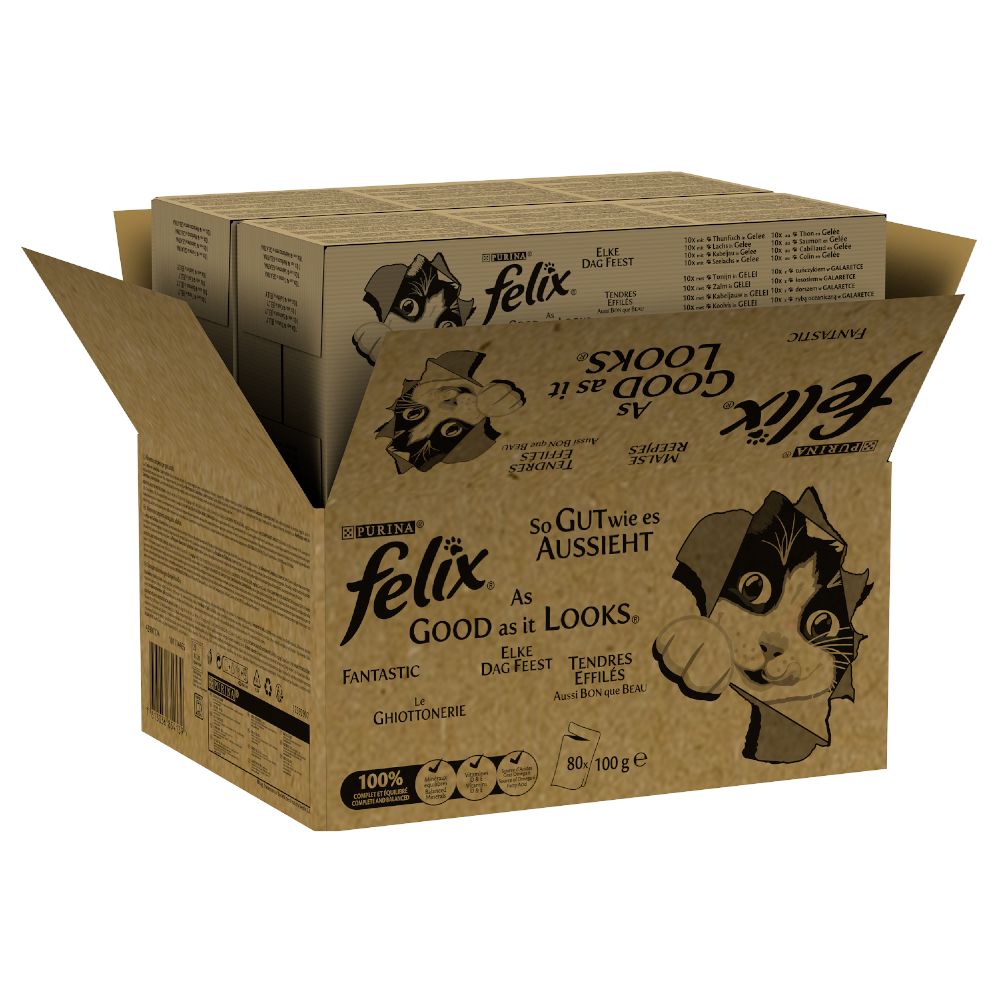 Felix As Good As It Looks Jumbo Pack 80 x 100g - Beef, Chicken, Tuna, Cod