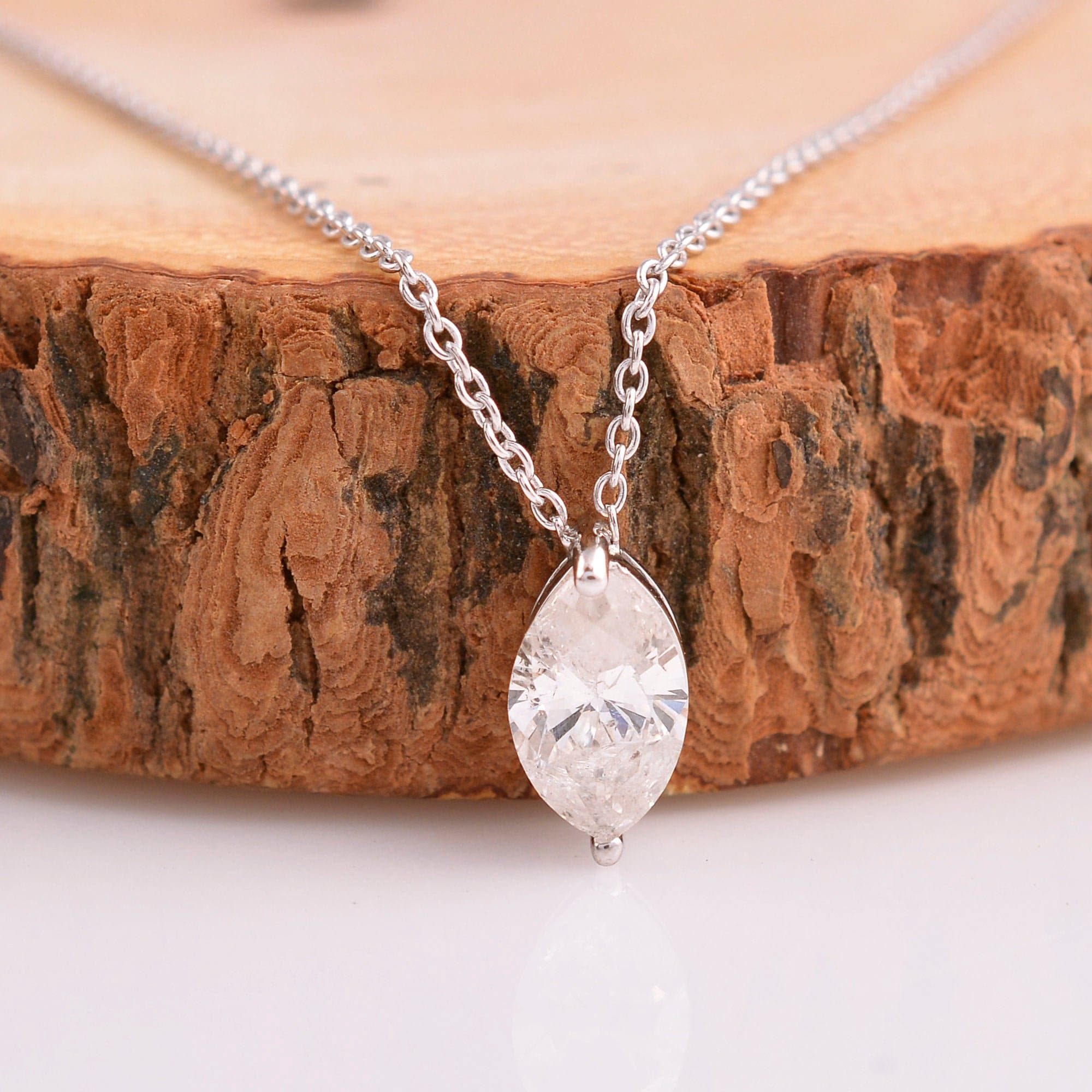 On Sale Diamond Necklace/0.91 Ct Single Piece Marquise Shape Solid 14K White Gold Fine Jewelry Birthday Gifts For Her