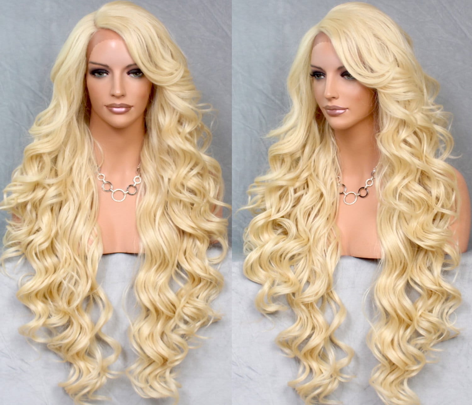 Extra Long Human Hair Blend Lace Front Wig 38 Curly Bleached Blonde Heat Safe Cancer/Alopecia/Theater/Cosplay/Club