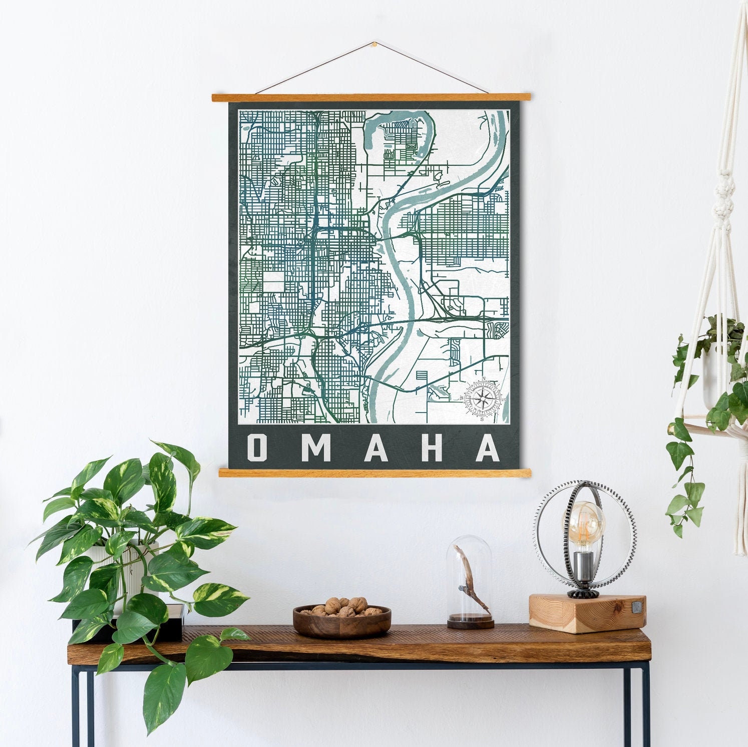 Omaha Nebraska Street Map | Hanging Canvas Of Printed Marketplace