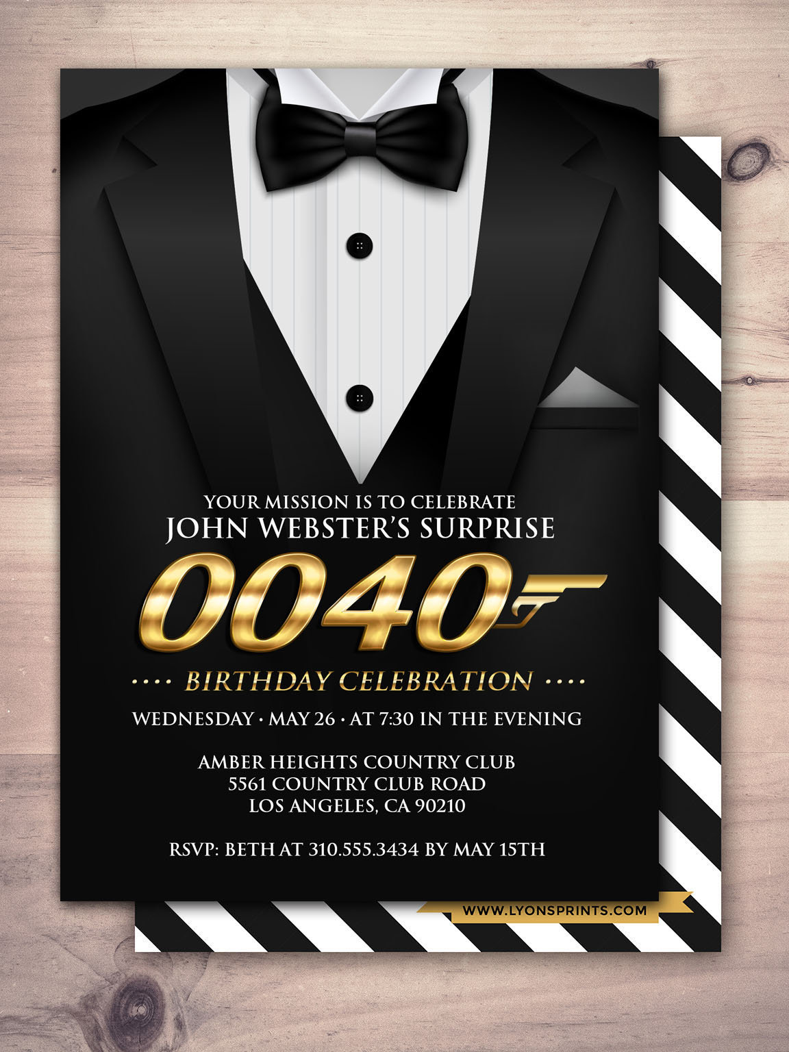 Tuxedo Birthday Party Invite, Secret Agent, Detective Suit Black Tie, Aged To Perfection Invite