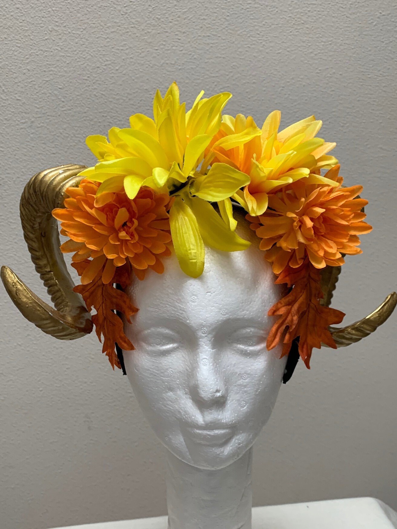 New Gold Ram Horn Flower Headband Hat Costume Cosplay