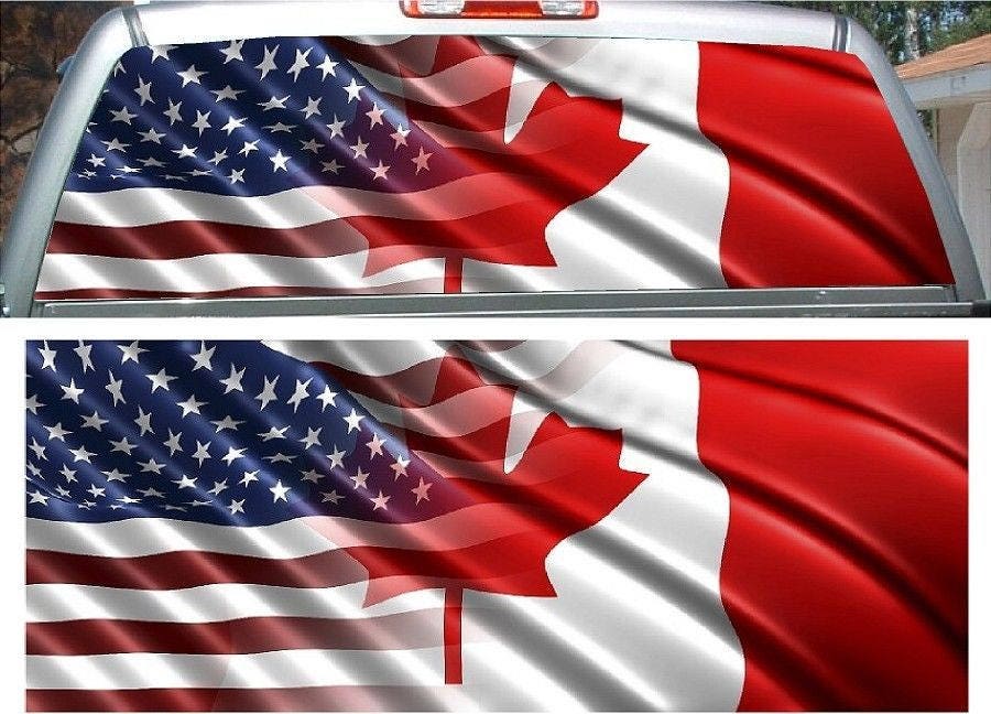 American Canadian Flag Blend Rear Window View Thru Vinyl Graphic Decal