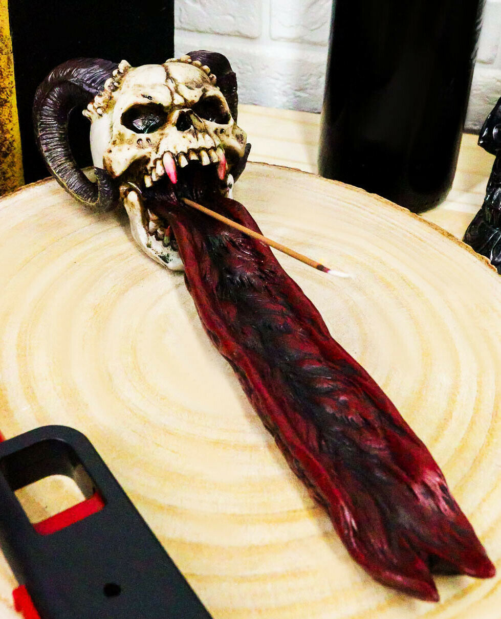 Ebros Goth Vampire Fanged Ram Horned Skull Demon Tongue Incense Stick Figurine
