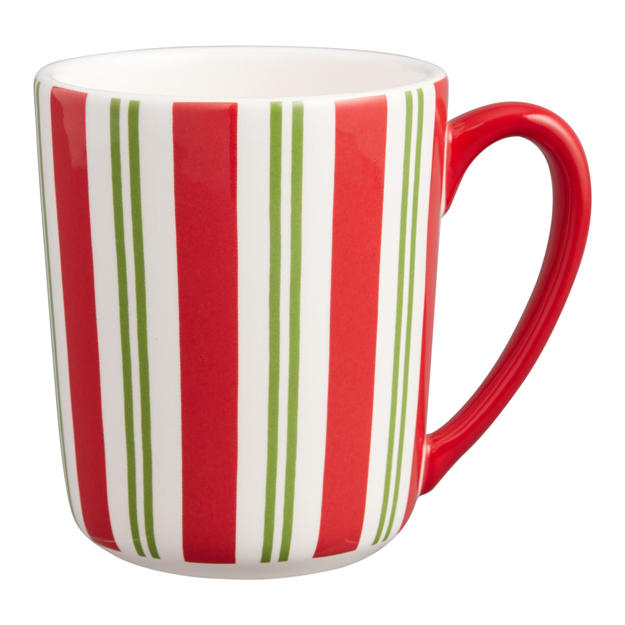 Pier Place Peppermint Stripe Mug: Green/Red/White - Earthenware by World Market